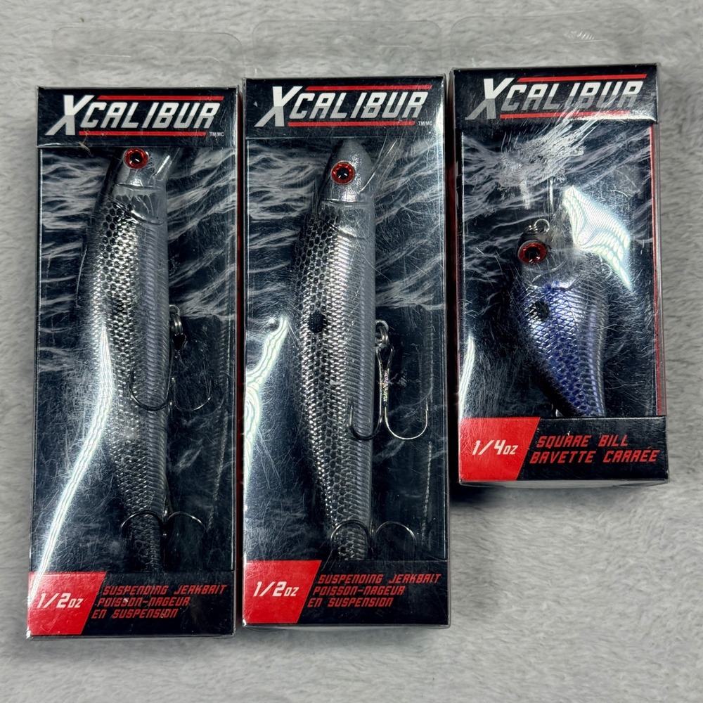 Xcalibur Fishing Lure Lot 3pc Jerkbait Square Bill Black Silver Blue New